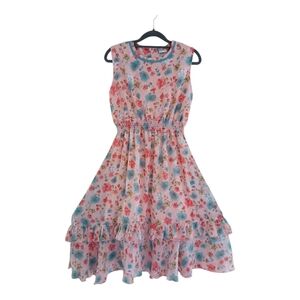 Vintage‎ Cameelo Pink and Blue Sleeveless Pleated Midi Sundress Sz 40